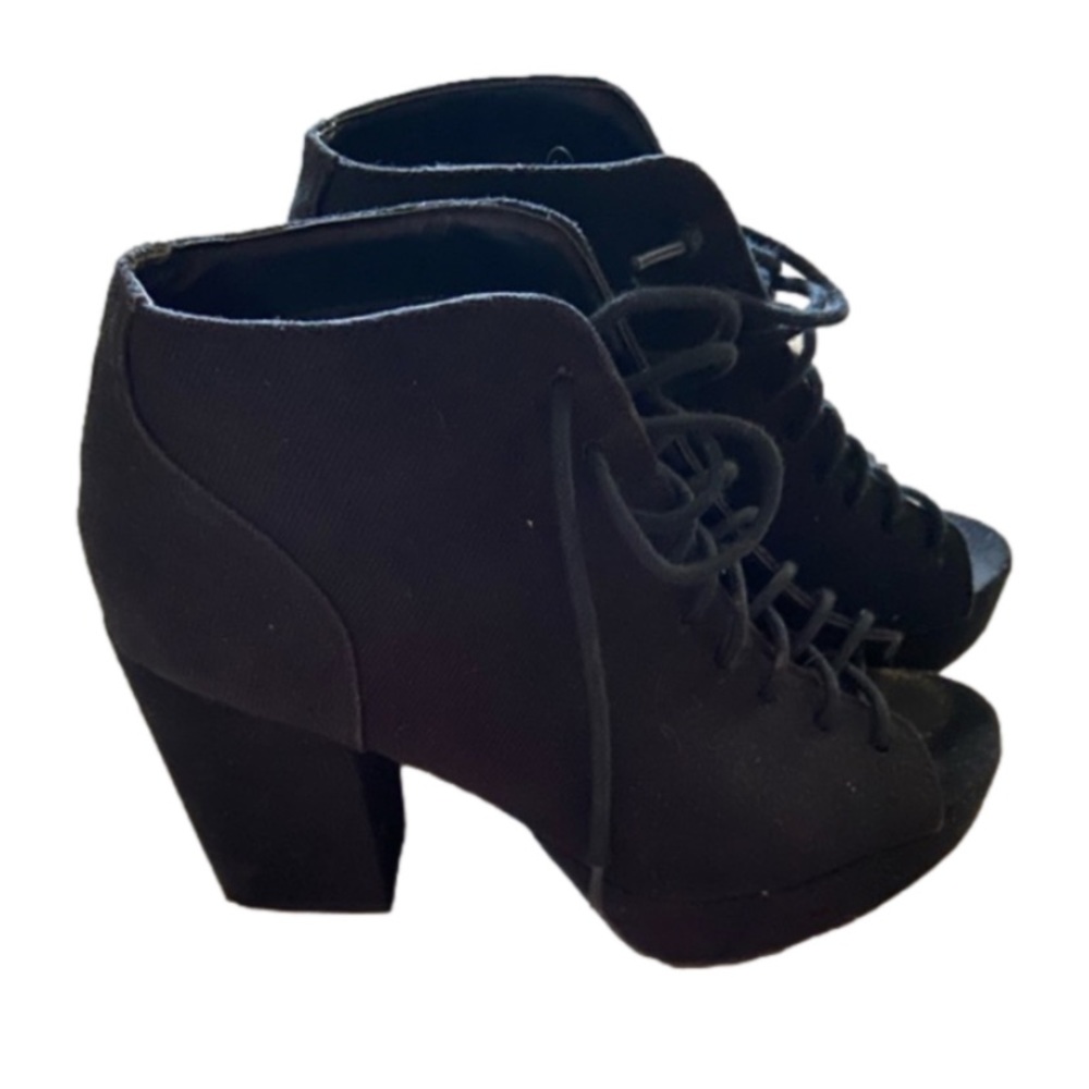 Chunky Black Thick Lace Up Heel